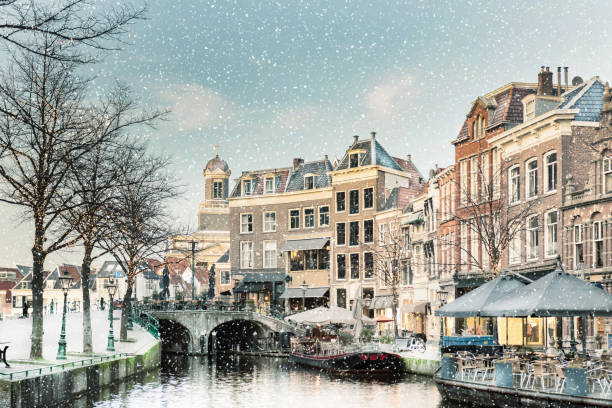 Stockfoto sneeuw in leiden 1